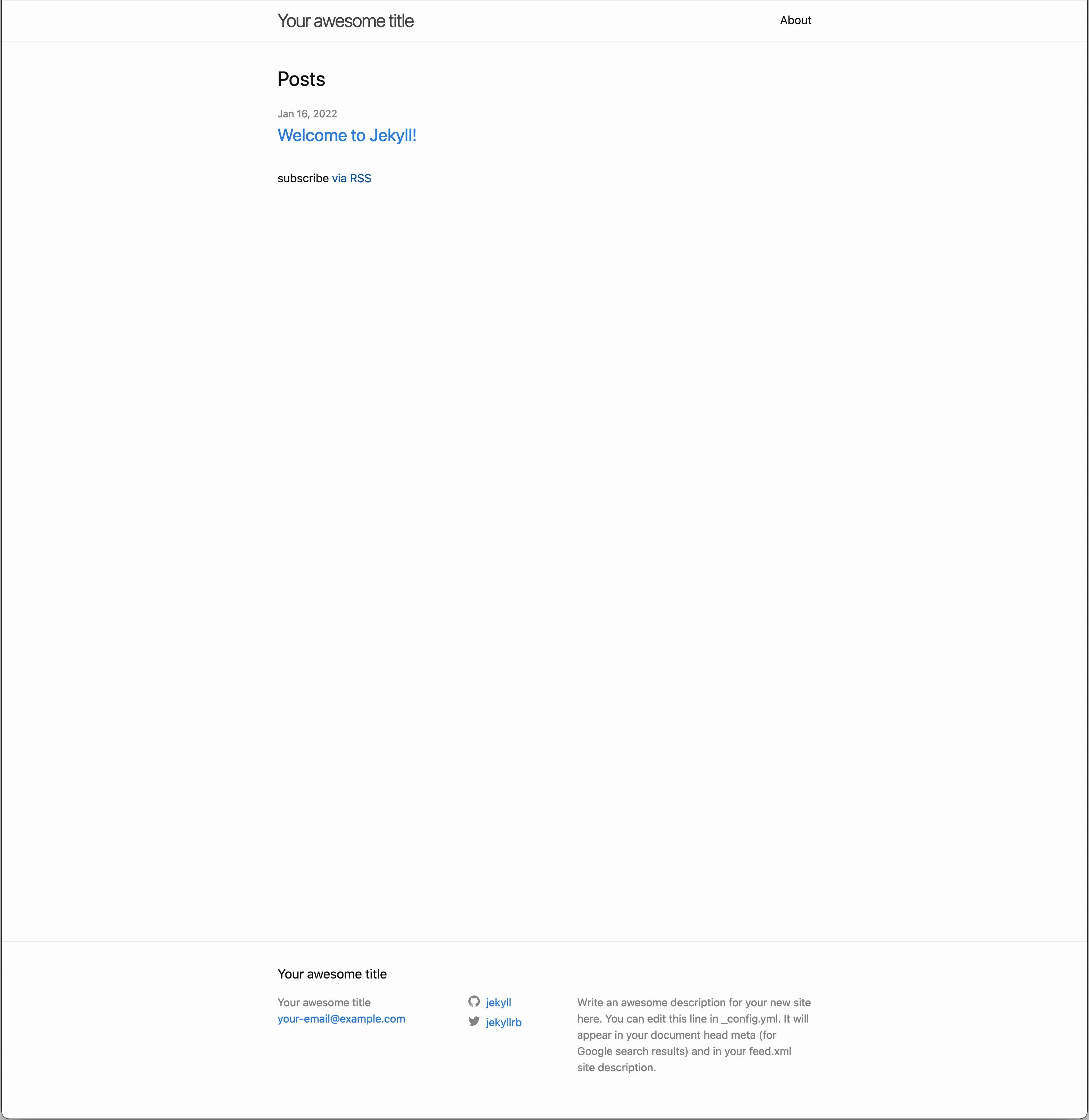 Jekyll page with base theme minima