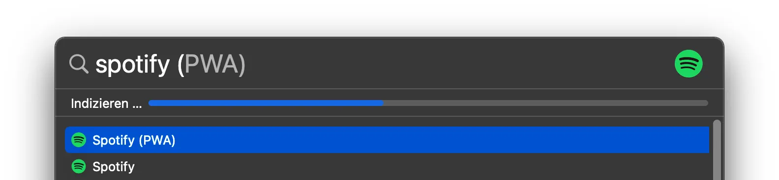 Spotify PWA Spotlight search