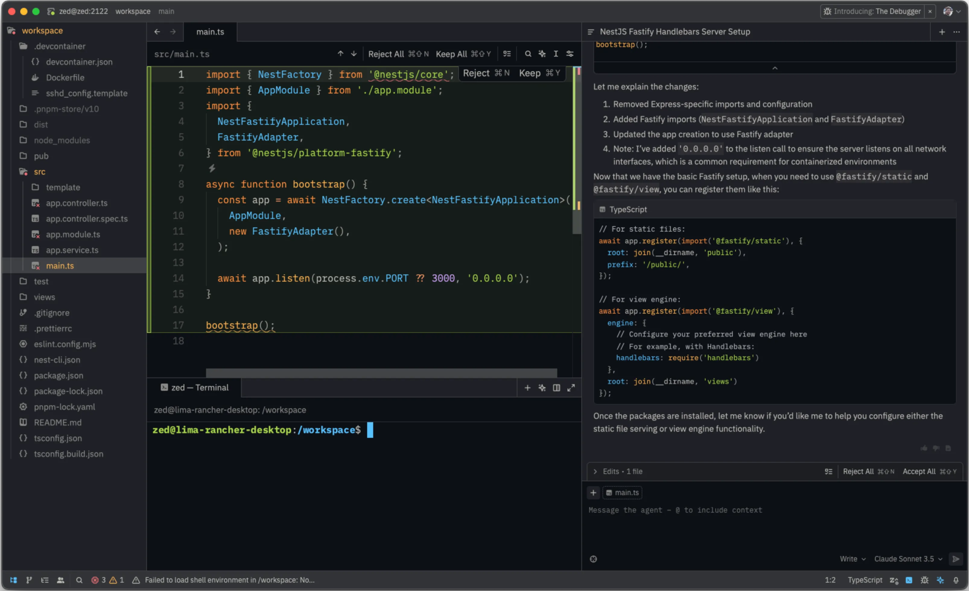 Agent updating a NestJS application to use Fastify. Agent updating a NestJS application to use Fastify.