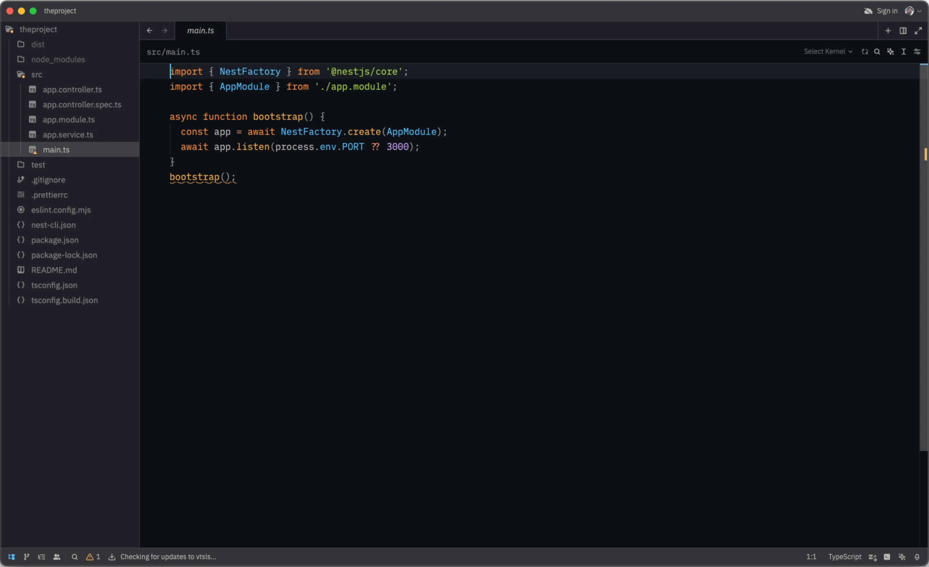 Zed editor window for a simple NestJS project. Zed editor window for a simple NestJS project.