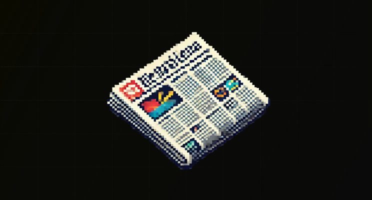 A pixel art image of a newspaper on black background in isometric view.